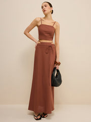 Cut-Out Waist Tie-Detail Skirt Set