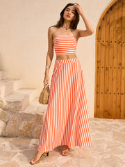 Striped Strapless Top and Maxi Skirt Set