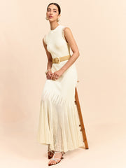 Tulle-Paneled Ruffled Knit Maxi Dress