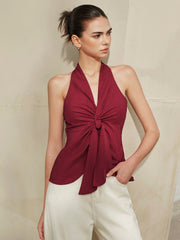 Halter Neck Knotted Front Top