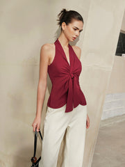 Halter Neck Knotted Front Top