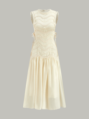 Semi-Sheer Textured Fabric Panel Tulle Dress