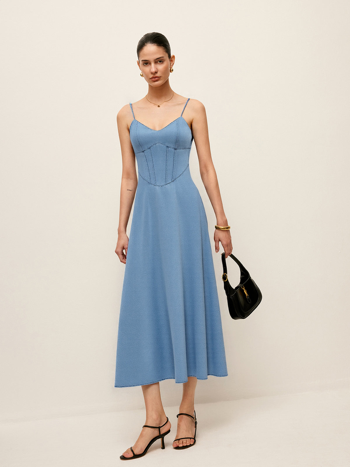 Denim Spaghetti Strap Midi Dress