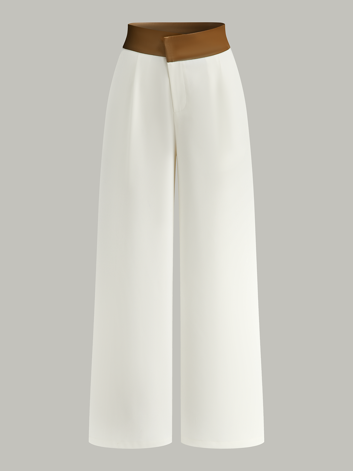 Faux Leather 2-Tone Waist Wide-Leg Pants