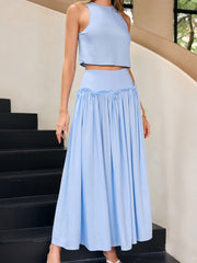 Linen & Cotton Ruffled Maxi Skirt Set