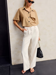Asymmetric Cropped Shirt with Button Front