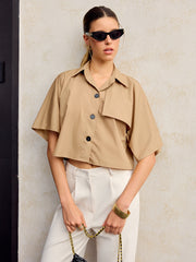 Asymmetric Cropped Shirt with Button Front