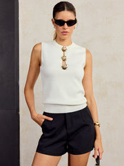 Metal Decor Cut-Out Sleeveless Knit Top
