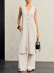 Striped Linen & Cotton Long Shirt