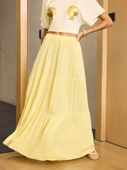 Semi-Sheer Tiered Maxi Skirt with Elastic Waist