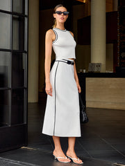 Contrast Trim Slit Midi Skirt Set