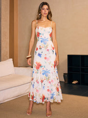 Semi-Sheer Floral Print Slip Maxi Dress