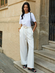 Belted Mid-Waisted Wide-Leg Pants