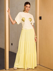 Semi-Sheer Tiered Maxi Skirt with Elastic Waist