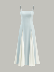 Color Block Detachable Strap Maxi Dress
