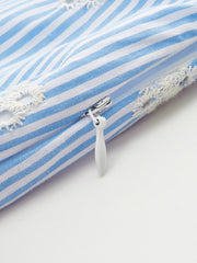 Short-Sleeve Embroidered Floral Striped Dress