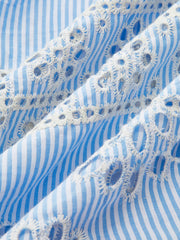 Short-Sleeve Embroidered Floral Striped Dress