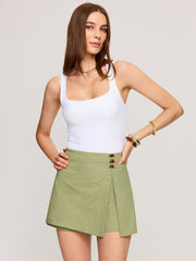 Cotton & Linen Asymmetrical Wrap-Front Skort