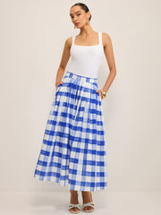 Pocketed Gingham Midi Skirt