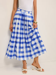 Pocketed Gingham Midi Skirt