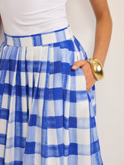 Pocketed Gingham Midi Skirt