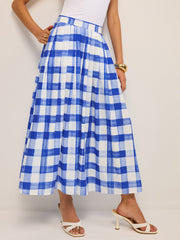 Pocketed Gingham Midi Skirt