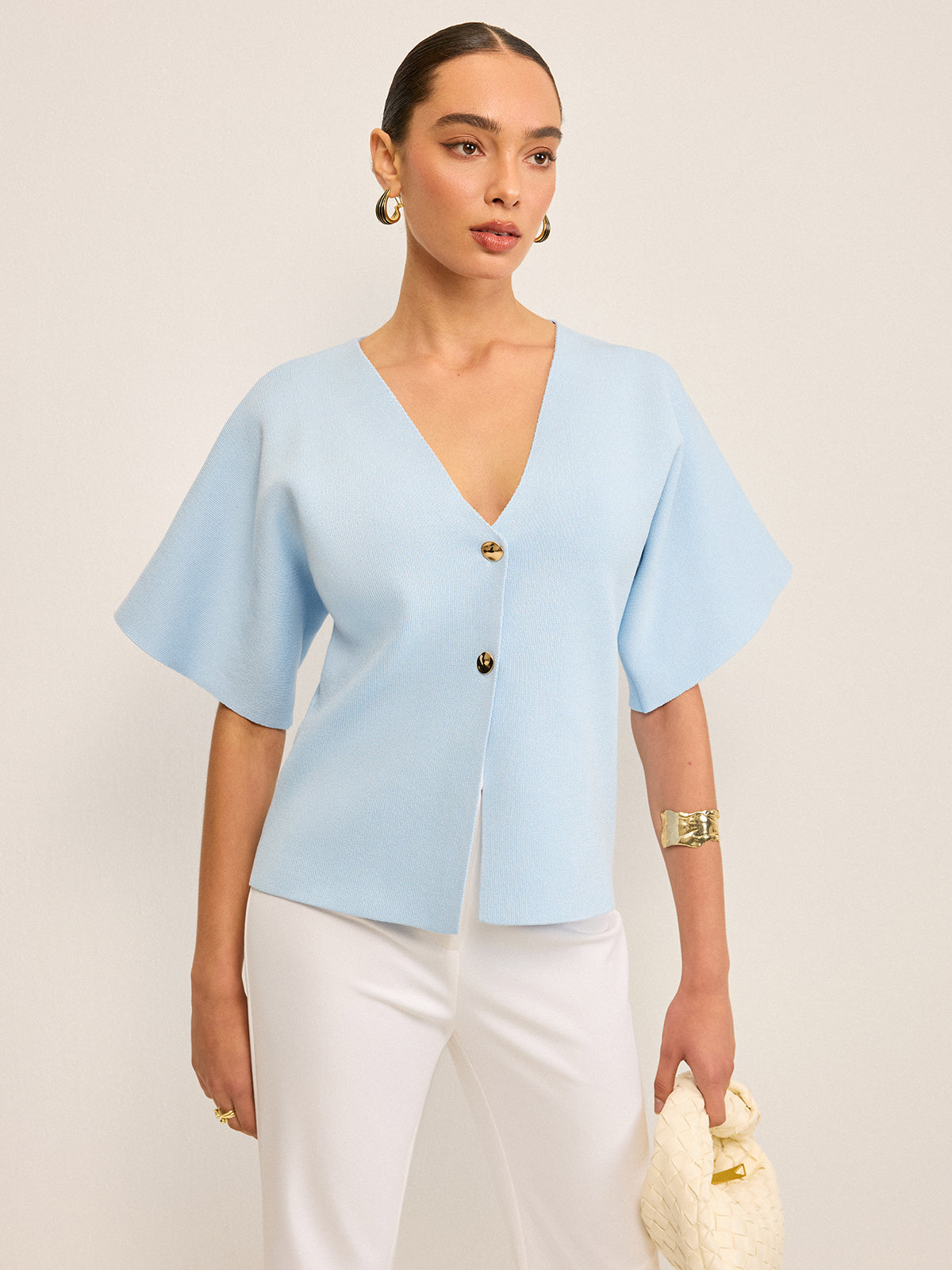 V-Neck Button Knit Cardigan