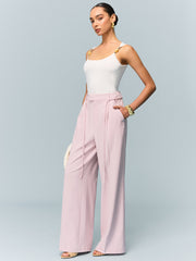 Mid-Waisted Wide-Leg Pants with Tie Detail