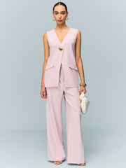Mid-Waisted Wide-Leg Pants with Tie Detail