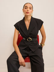 Belted Peplum Vest with Metal Buckle Detail