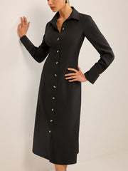 Long Sleeve Button-Front Shirt Dress
