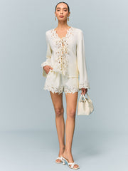 Semi-Sheer Reversible Embroidered-Lace Top