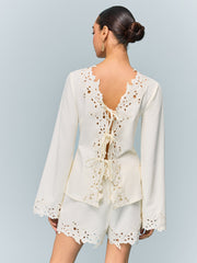 Semi-Sheer Reversible Embroidered-Lace Top