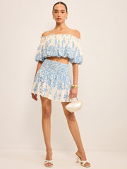 Floral Off-Shoulder Crop Top and Cinching Skirt Set