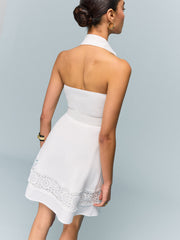 Linen Halter Belted Dress with Lace Hem