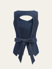 Asymmetric Button Bow Detail Vest