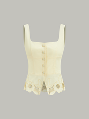 Linen & Cotton Embroidered Tank Top