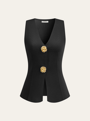 Metal Decor Sleeveless V-Neck Vest
