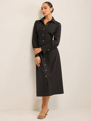 Long Sleeve Button-Front Shirt Dress