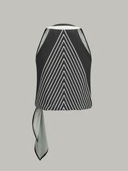 Semi-Sheer Striped Wrap-Front Knotted Top