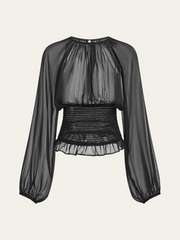 Sheer Chiffon Smocked Waist Blouse