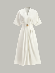 Metal Decor V-Neck Midi Dress