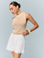 Crochet-Trimmed Wide-Leg Shorts