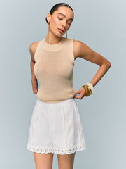 Crochet-Trimmed Wide-Leg Shorts