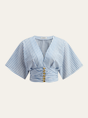 Striped Ruched Metal Decor Blouse