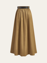 Belted Pleated Midi Skirt