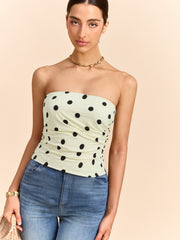 Polka Dot Ruched Strapless Top