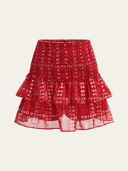 Boho Printed Smocked Tiered Mini Skirt