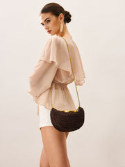 Woven Handbag With Twisted Gold Handle