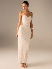 Beaded Cut-Out Maxi Dress
